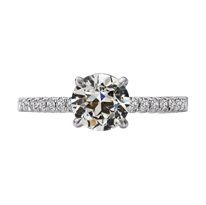 Old Mine Cut Round Real Diamond Solitaire Ring With Accents 3.50 Carats