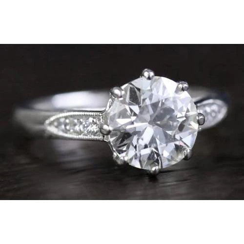 Old Mine Real Diamond Ring 2.10 Carats White Gold