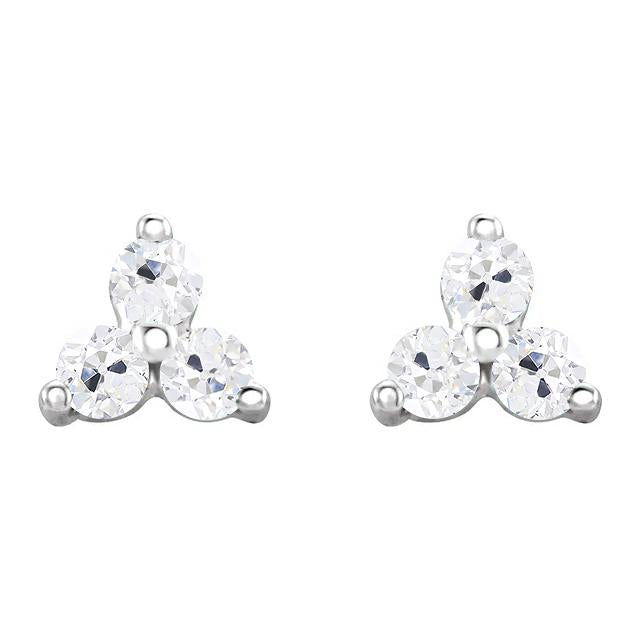 Old Miner Genuine Diamond Stud Earrings 6 Carats Round Cut White Gold 14K