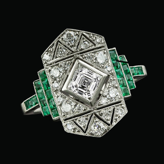 Old Miner Natural Diamond & Emerald Ring Bezel Set Asscher 4.25 Carats