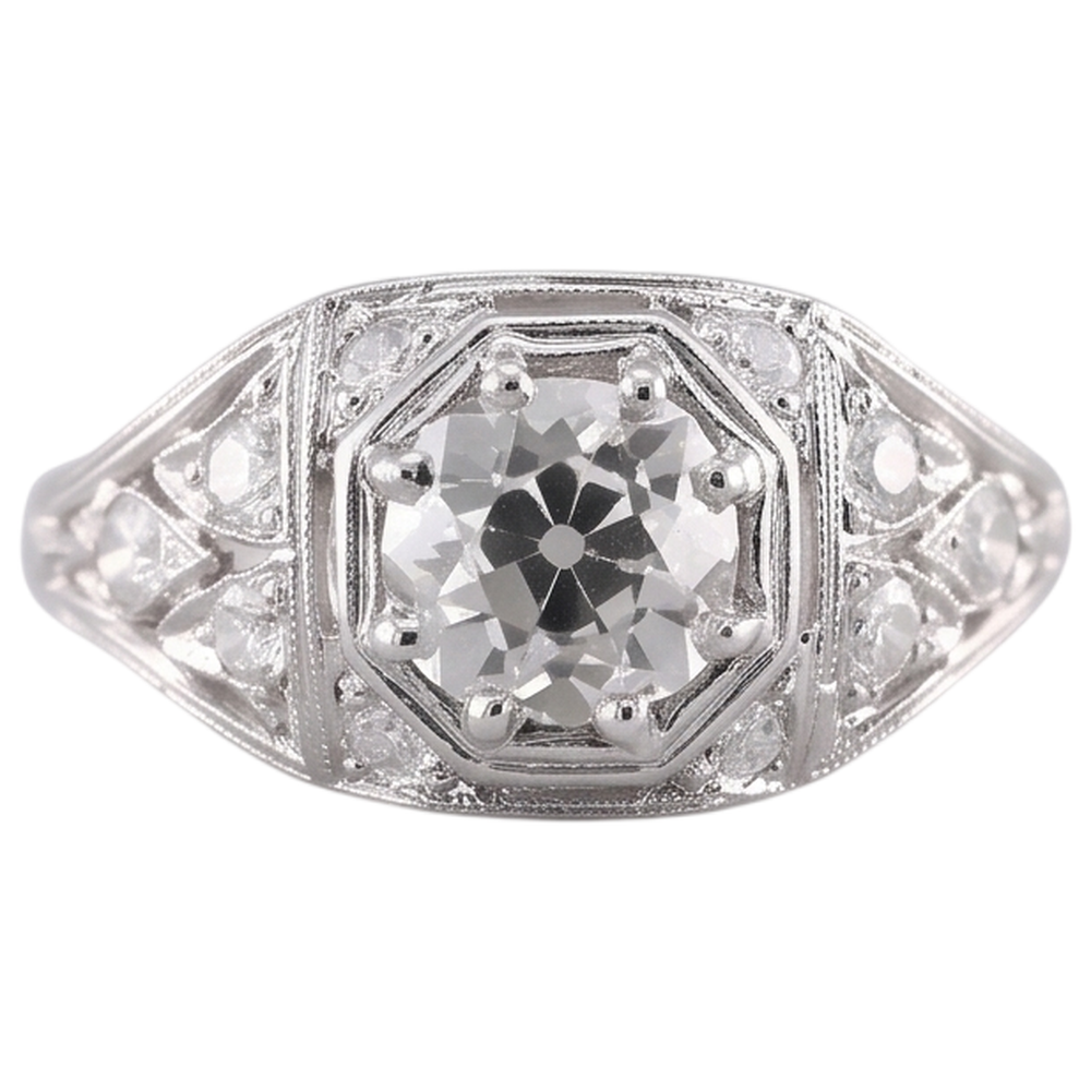Old Miner Natural Earth Mined Diamond Ring 2 Carats White Gold 14K