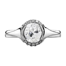 Old Miner Real Natural Earth Mined Diamond Halo Ring Half Bezel 1.50 Carats Women's Jewellery