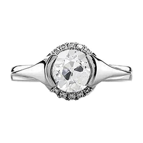 Old Miner Real Diamond Halo Ring Half Bezel 1.50 Carats Women's Jewelry