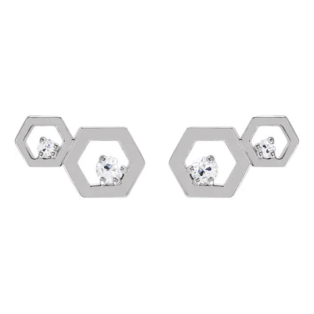 Old Miner Real Diamond Studs 1.50 Carats Hexagon Shape 2 Stone Jewelry