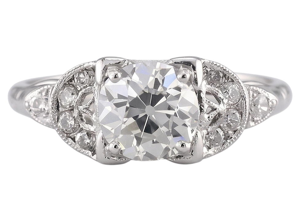 Old Miner Round Natural Earth Mined Diamond Ring 1.50 Carats White Gold 14K