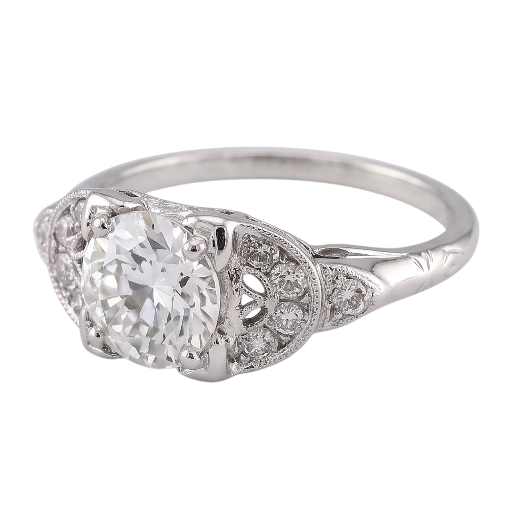 Old Miner Round Natural Earth Mined Diamond Ring 1.50 Carats White Gold 14K