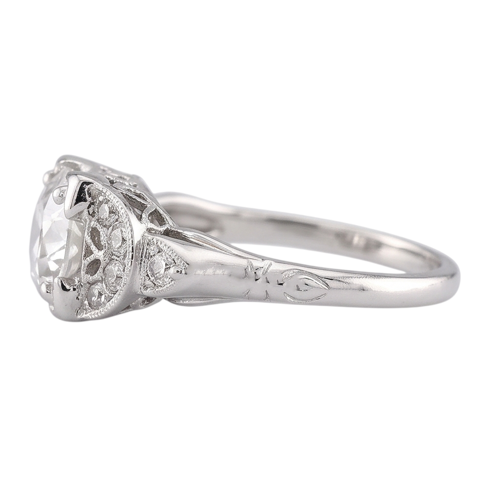 Old Miner Round Natural Earth Mined Diamond Ring 1.50 Carats White Gold 14K