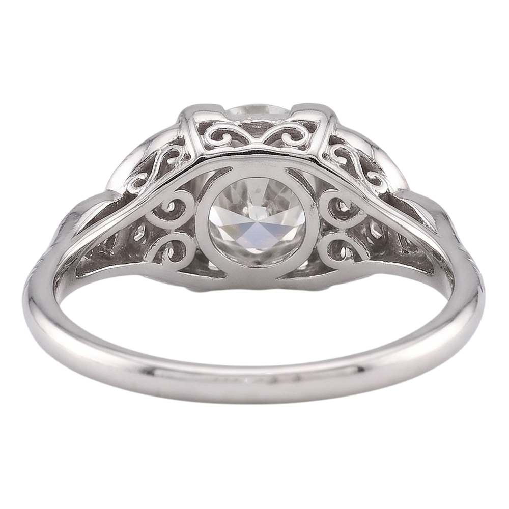 Old Miner Round Natural Earth Mined Diamond Ring 1.50 Carats White Gold 14K
