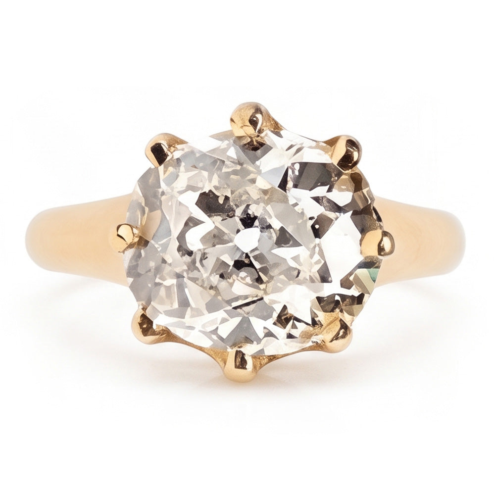 Old Miner Solitaire Genuine Natural Earth Mined Diamond Wedding Ring 3 Carats Yellow Gold 14K