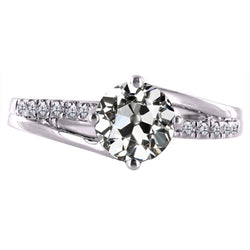 14K White Gold Diamond Solitaire with Side Stones – 2.50-ct Old