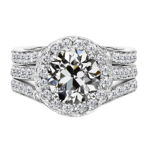 Real Diamond Halo Engagement Ring 2 ct 14K White Gold – main view