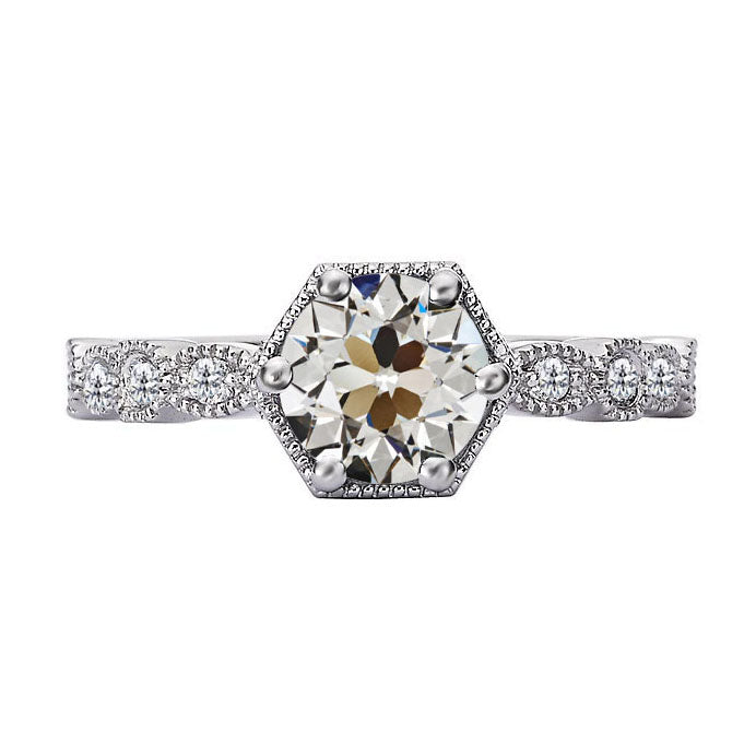 Antique Cushion Brilliant Diamond ring in 14K White Gold – main view