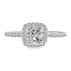 Old Mine Cut Halo Engagement Ring – Diamond 3.50 ct 14K White