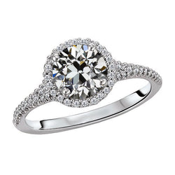 14K White Gold Antique Cushion Brilliant Diamond Halo Engagement