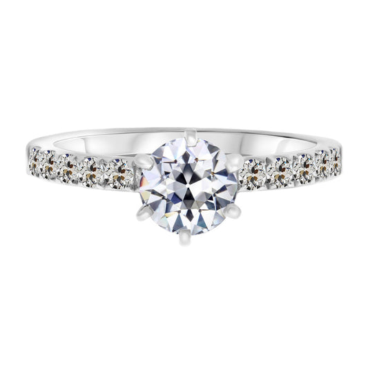 Old Mine Cut Brilliant Diamond ring in 14 Karat White Gold – main view