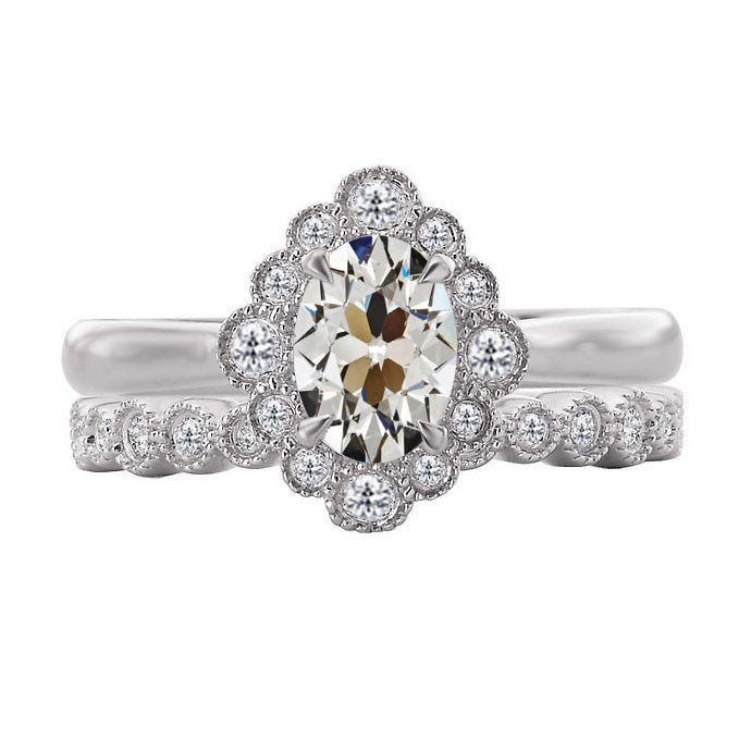 Fine Diamond Antique Cushion Halo Setting Ring in 14K White Gold – main view