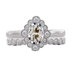 Old Mine Cut Halo Setting Ring – Fine Diamond 3 ct 14K White Gold