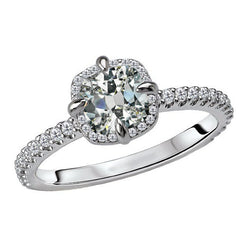 Halo Engagement Ring 14K White Gold – Fine Diamond Cushion 5 ct