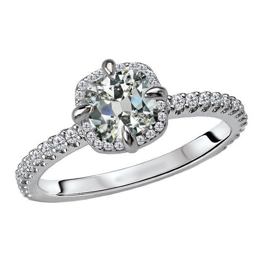 Genuine Fine Diamond Halo Engagement Ring 5 ct 14K White Gold – main view
