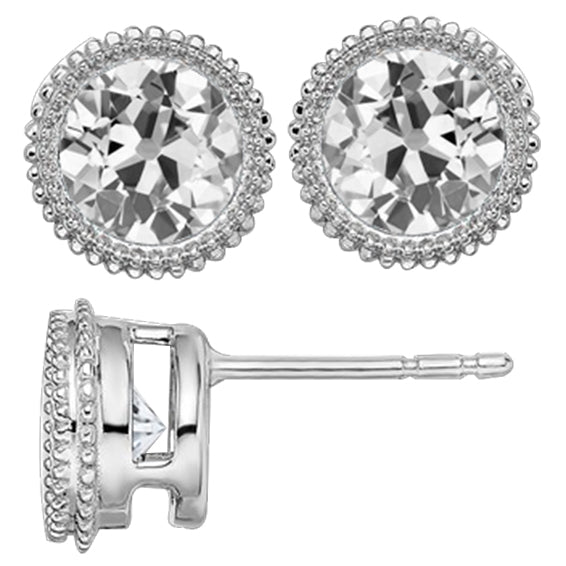 Brilliant Diamond Antique Cushion Earrings in 14K White Gold – main view
