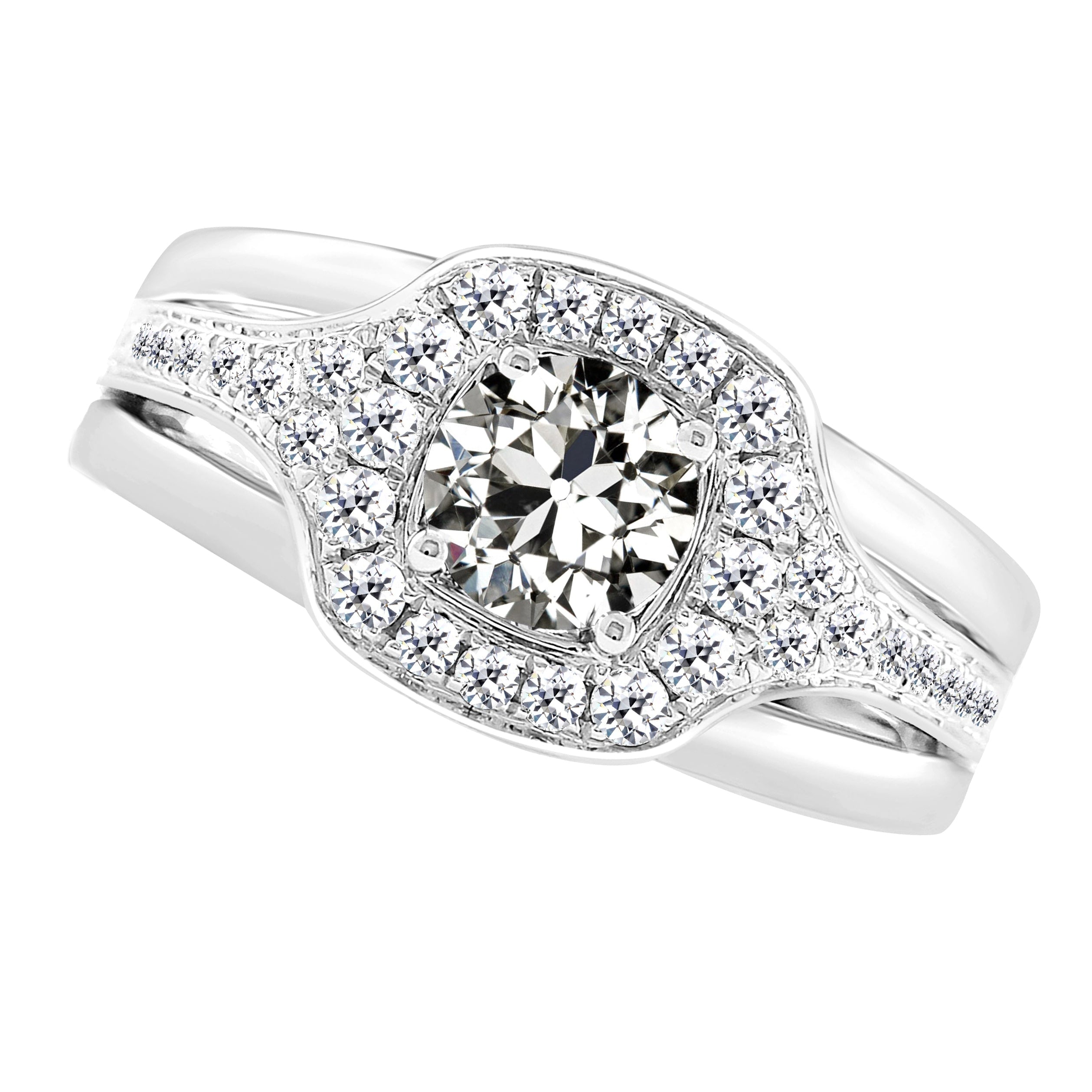 Diamond Antique Cushion Halo Setting Ring in 14K White Gold – main view