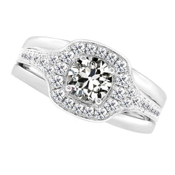 14K White Gold Diamond Halo Setting Ring – 3.50-ct Antique