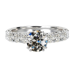 Brilliant Diamond Old Mine Cut Solitaire Ring with Accents 2 ct