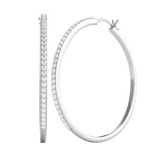 Omega Back Thin Hoop Real Diamond Earrings