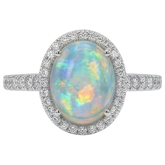 natural round opal 11.20ct ring front view
