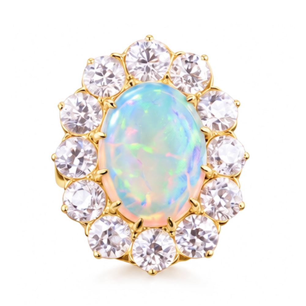 Opal And Natural Earth Mined Diamonds 6.75 Carats Anniversary Ring Gold 14K New
