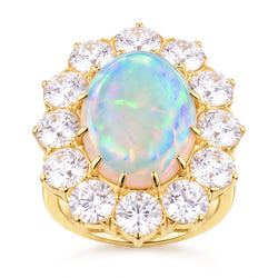 Opal And Natural Earth Mined Diamonds 6.75 Carats Anniversary Ring Gold 14K New
