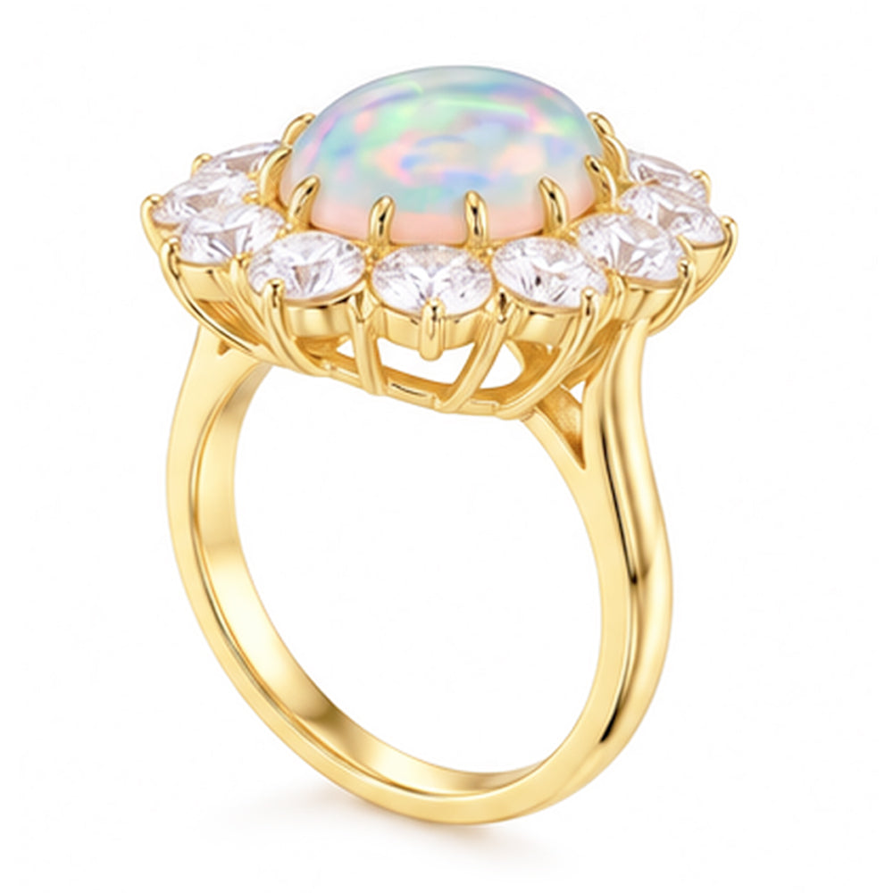 Opal And Natural Earth Mined Diamonds 6.75 Carats Anniversary Ring Gold 14K New
