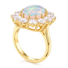 Opal And Natural Earth Mined Diamonds 6.75 Carats Anniversary Ring Gold 14K New