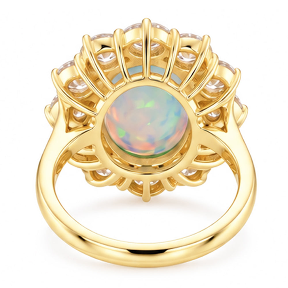 Opal And Natural Earth Mined Diamonds 6.75 Carats Anniversary Ring Gold 14K New