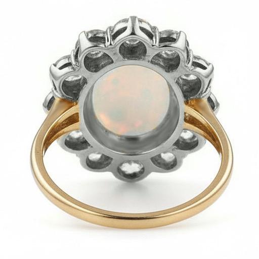 Opal And Natural Earth Mined Diamonds 6.75 Carats Anniversary Ring Gold 14K New