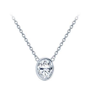 Oval 1 Carat Bezel Set Real Diamond Pendant Necklace With Chain WG 14K