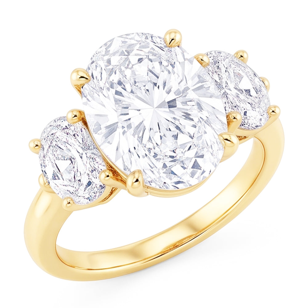 Oval 3 Carat Natural Earth Mined DIAMOND ( NOT LAB GROWN ) Three Stone Engagement Ring Yellow Gold Jewellery