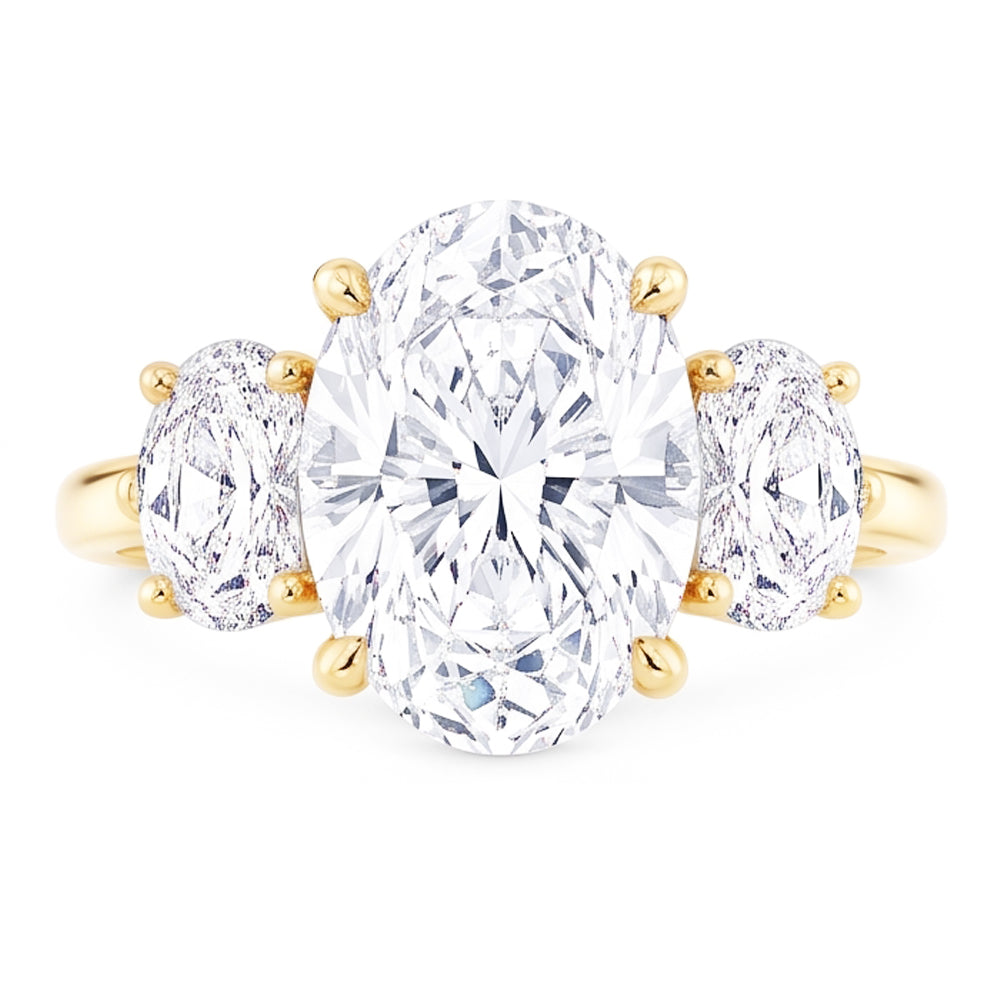 Oval 3 Carat Natural Earth Mined DIAMOND ( NOT LAB GROWN ) Three Stone Engagement Ring Yellow Gold Jewellery