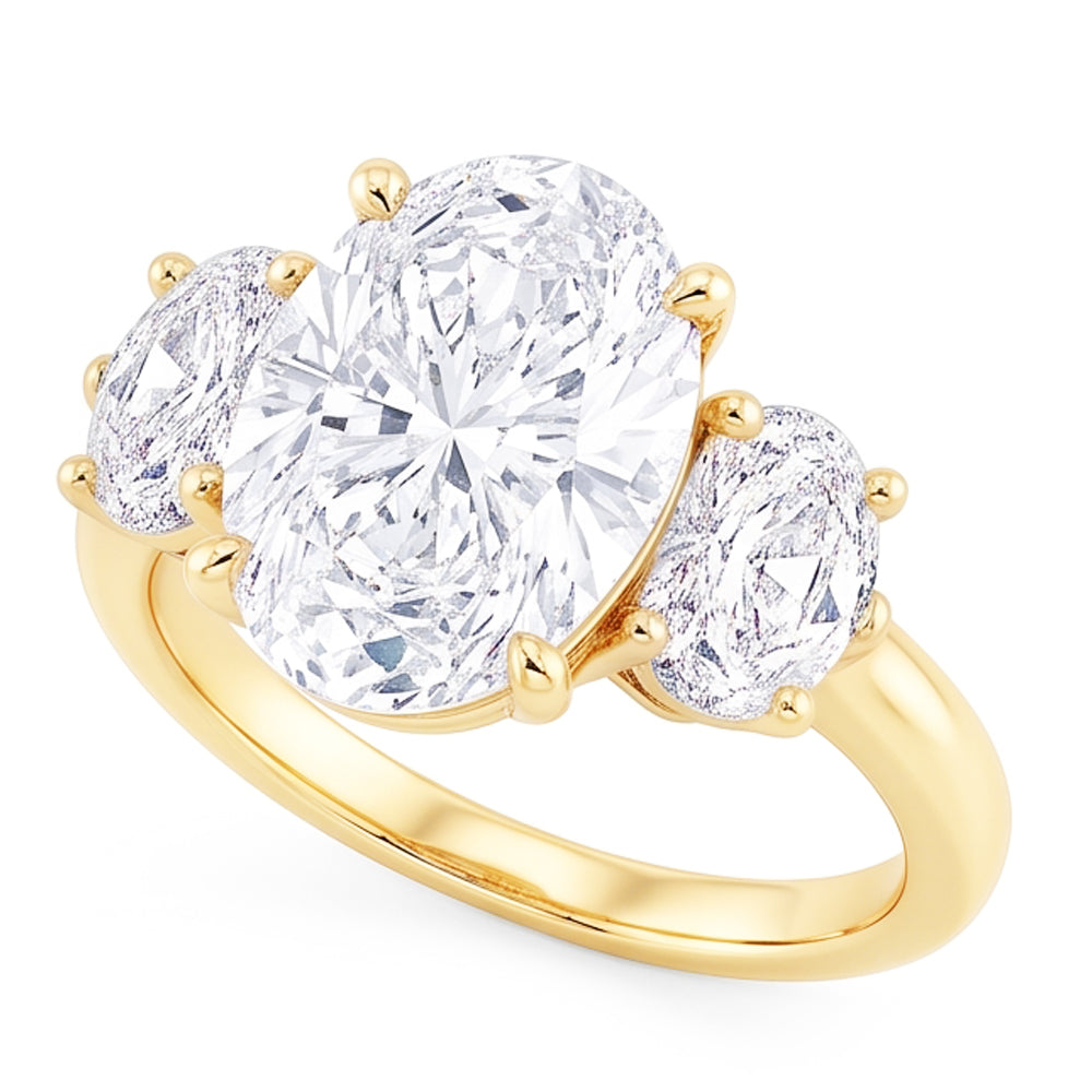 Oval 3 Carat Natural Earth Mined DIAMOND ( NOT LAB GROWN ) Three Stone Engagement Ring Yellow Gold Jewellery