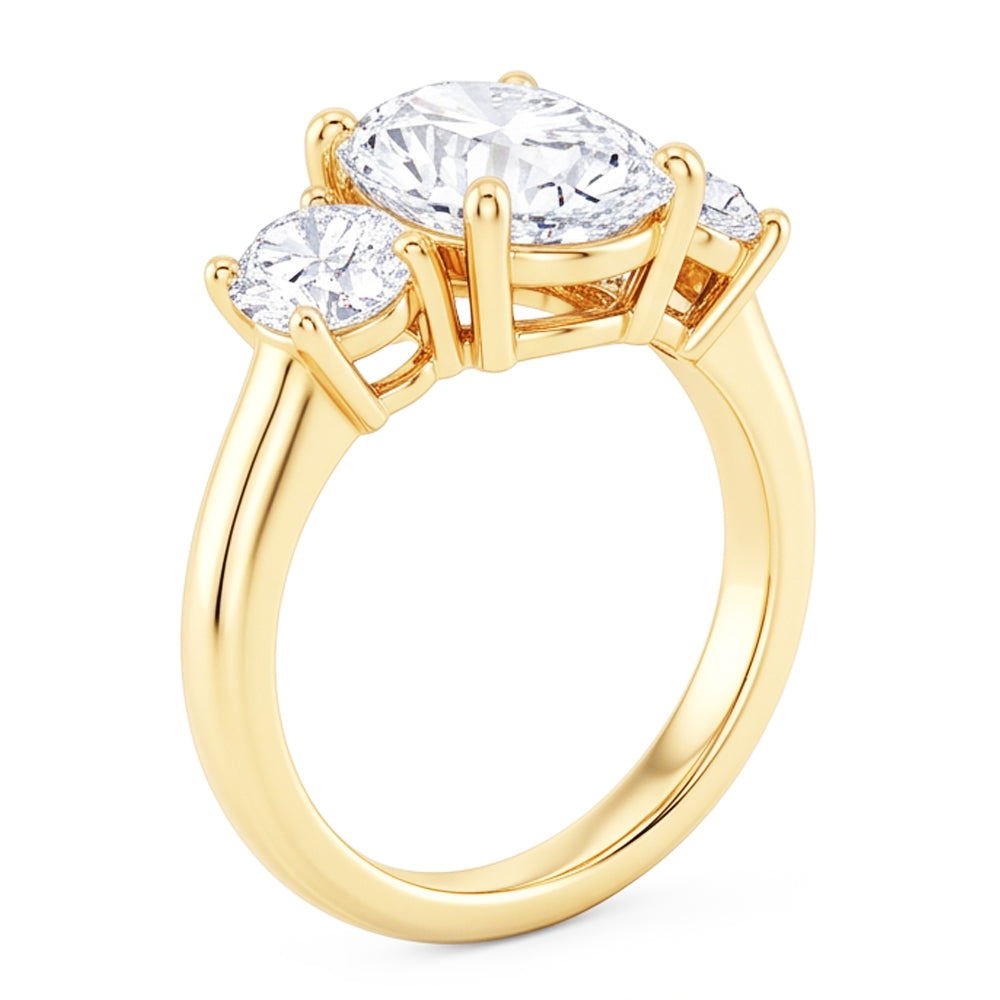 Oval 3 Carat Natural Earth Mined DIAMOND ( NOT LAB GROWN ) Three Stone Engagement Ring Yellow Gold Jewellery