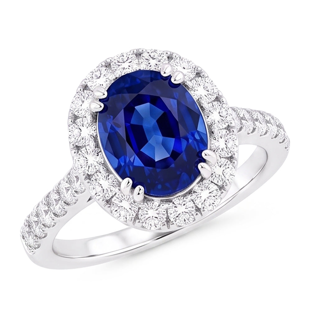 Oval 6 Carat Halo Sapphire Engagement Ring