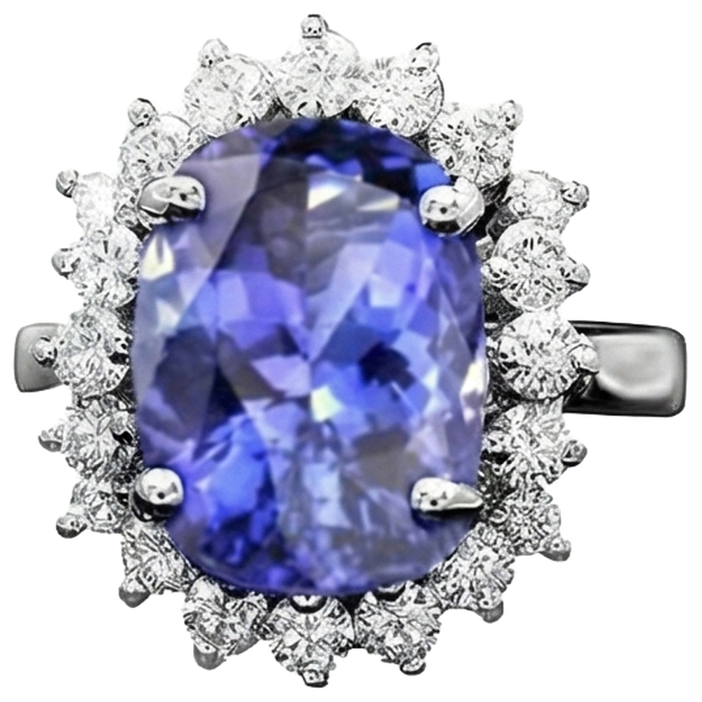 Oval AAA Tanzanite And Natural Earth Mined DIAMOND ( NOT LAB GROWN )s 8 Carat Ring New White Gold 14K
