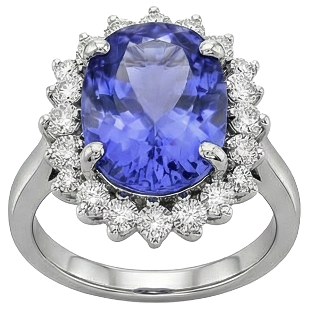 Oval AAA Tanzanite And Natural Earth Mined DIAMOND ( NOT LAB GROWN )s 8 Carat Ring New White Gold 14K
