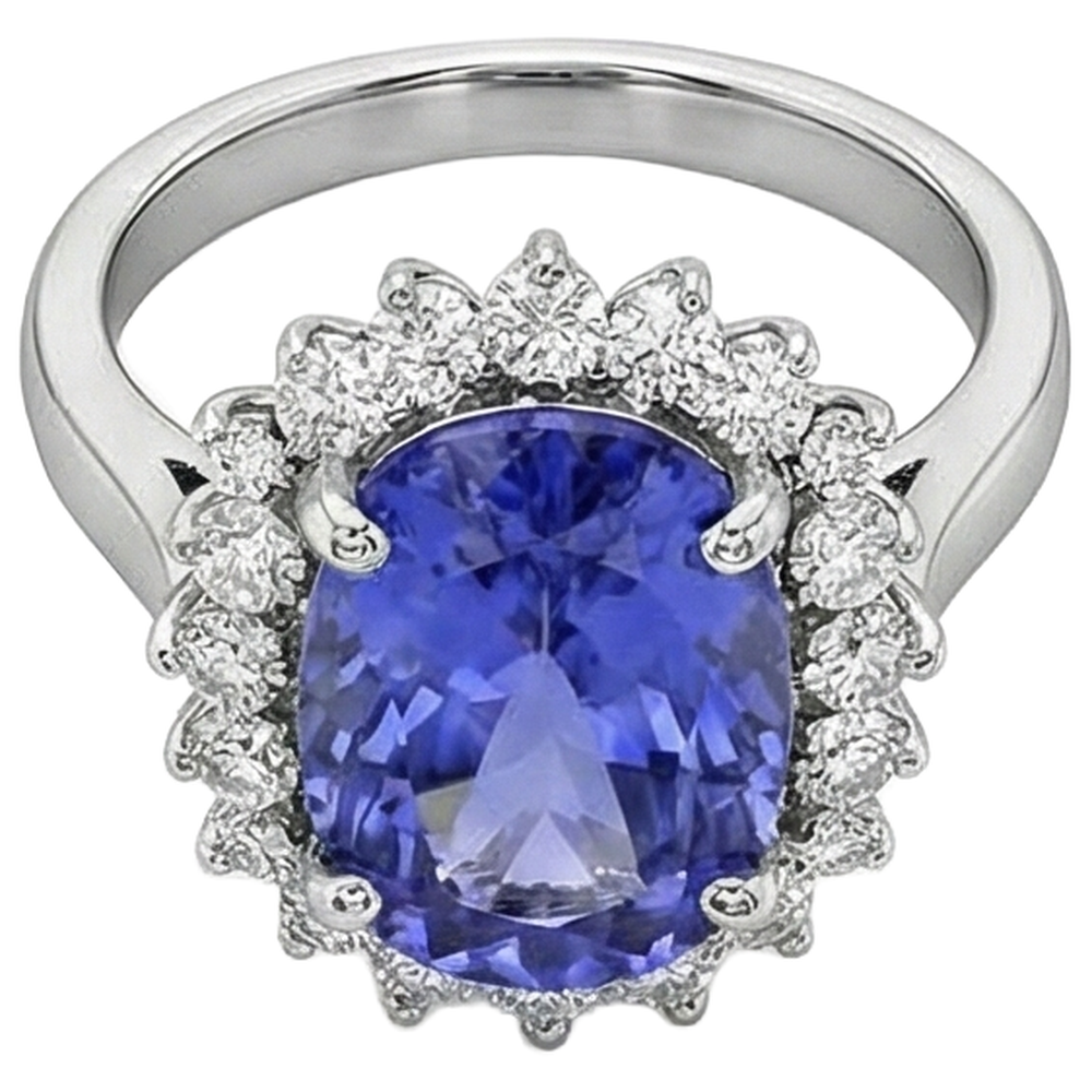 Oval AAA Tanzanite And Natural Earth Mined DIAMOND ( NOT LAB GROWN )s 8 Carat Ring New White Gold 14K