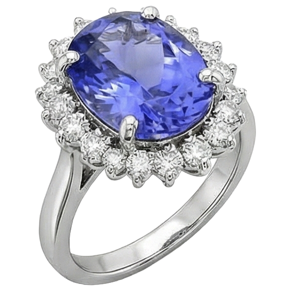 Oval AAA Tanzanite And Natural Earth Mined DIAMOND ( NOT LAB GROWN )s 8 Carat Ring New White Gold 14K