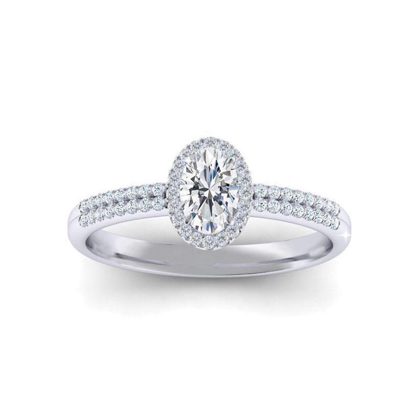 Oval And Round 1.77 Carats Natural Diamond Halo Ring 14K White Gold