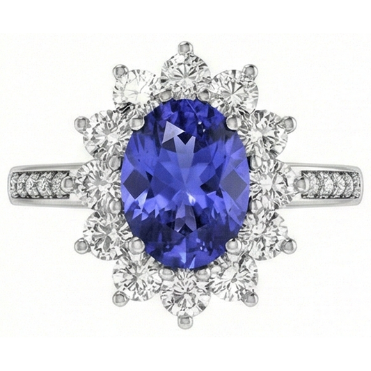 natural round tanzanite 3.75ct ring side angle