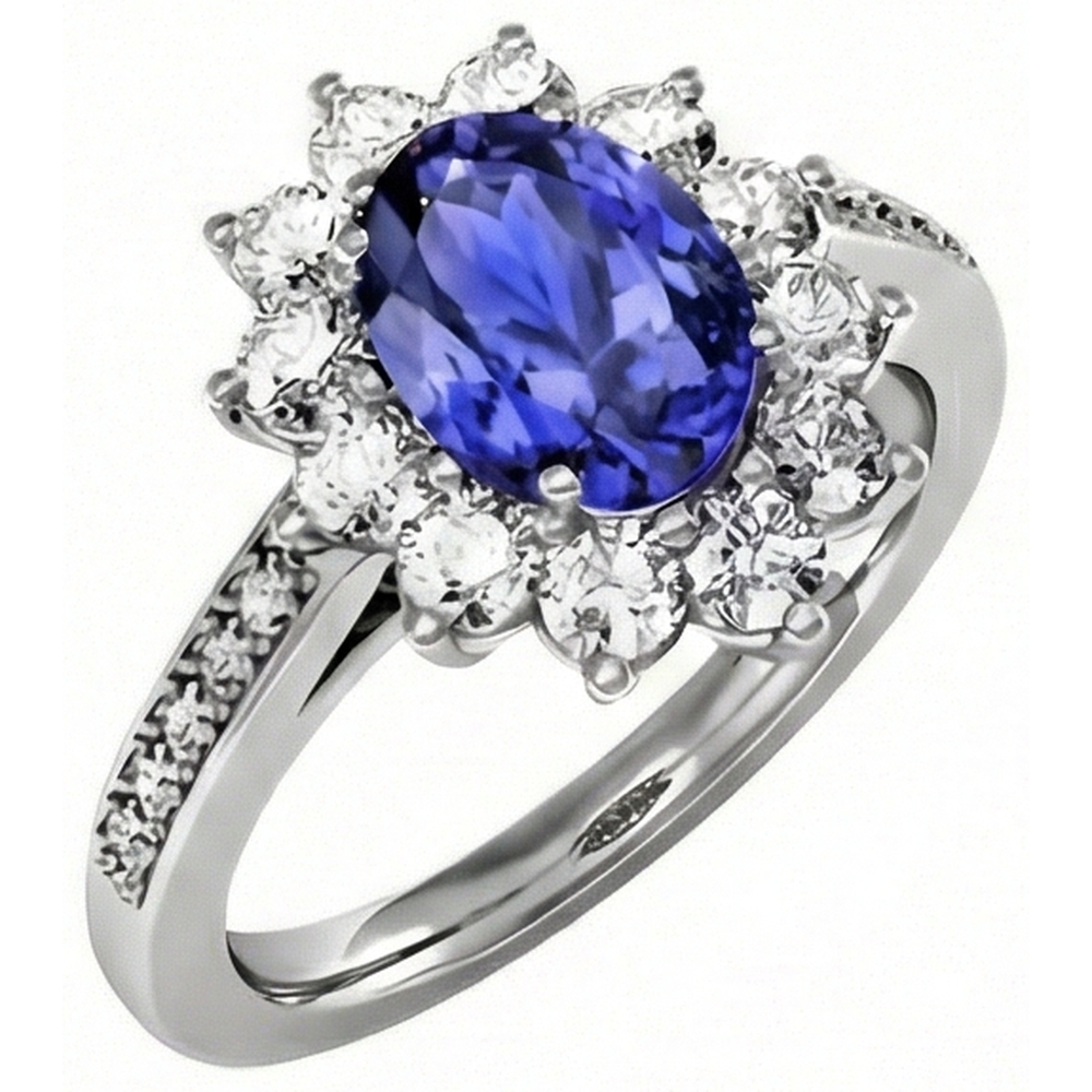 natural round tanzanite 3.75ct ring close up detail