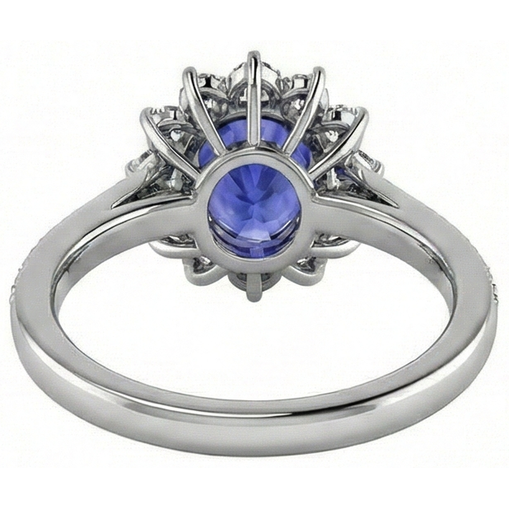 natural round tanzanite 3.75ct ring on white background