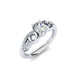 Oval And Round Cut 1.50 Carats Genuine Diamond Engagement Ring White Gold 14K